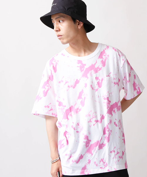 WEGO（ウィゴー）の「WEGO/タイダイプリントカットソー（Tシャツ/カットソー・メンズ・ピンク/オレンジ/ネイビー/ブラック・MEDIUM/LARGE）」の4枚目の写真