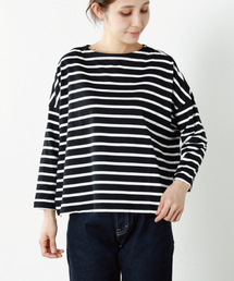 NaRu | 「NARU/ナル」aranciato別注 天竺コットン前後ボーダー2way七分袖ワイドプルオーバー(Tシャツ/カットソー)