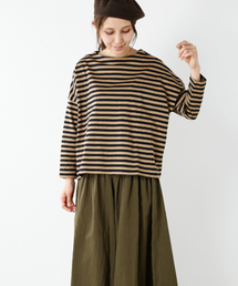 NaRu | 「NARU/ナル」aranciato別注 天竺コットン前後ボーダー2way七分袖ワイドプルオーバー(Tシャツ/カットソー)