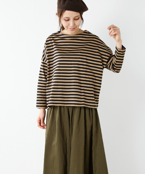 NaRu（ナル）の「「NARU/ナル」aranciato別注 天竺コットン前後ボーダー2way七分袖ワイドプルオーバー（Tシャツ/カットソー・レディース・ホワイト×ブラック/ブラック×ホワイト/ホワイト系その他/ブラック系その他・1）」の4枚目の写真