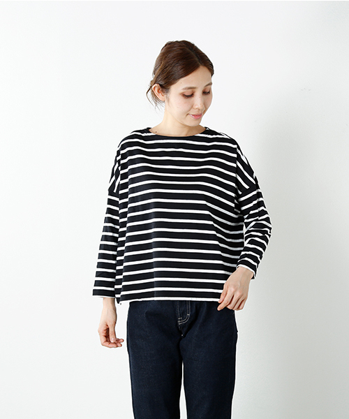 NaRu（ナル）の「「NARU/ナル」aranciato別注 天竺コットン前後ボーダー2way七分袖ワイドプルオーバー（Tシャツ/カットソー・レディース・ホワイト×ブラック/ブラック×ホワイト/ホワイト系その他/ブラック系その他・1）」の7枚目の写真