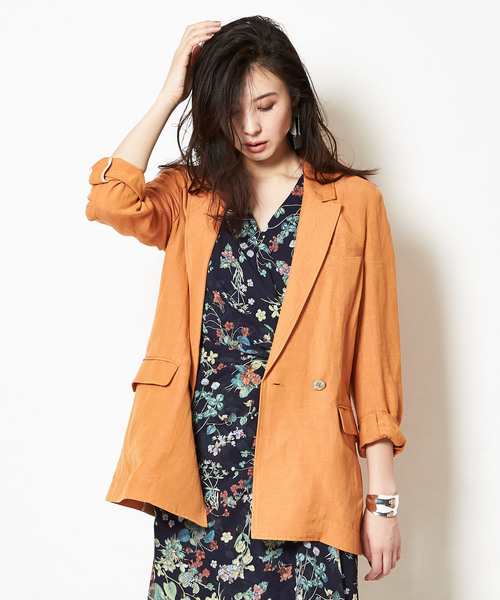 NINE（ナイン）の「リネンキャンバスジャケット（テーラードジャケット・レディース・オレンジ/アイボリー・0/1）」の3枚目の写真