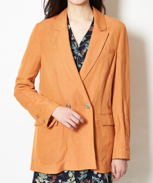 NINE（ナイン）の「リネンキャンバスジャケット（テーラードジャケット・レディース・オレンジ/アイボリー・0/1）」の7枚目の写真