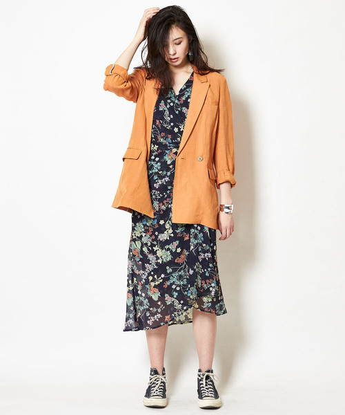 NINE（ナイン）の「リネンキャンバスジャケット（テーラードジャケット・レディース・オレンジ/アイボリー・0/1）」の11枚目の写真