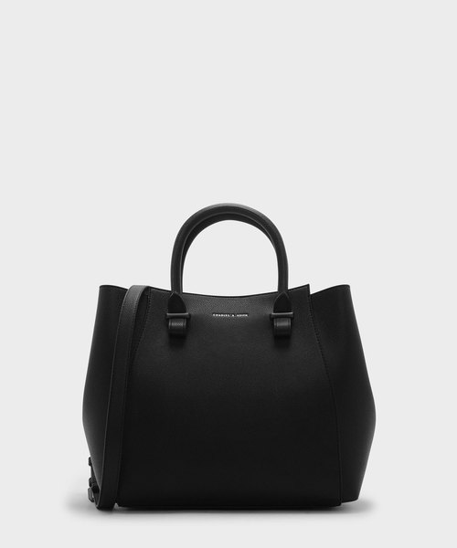 CHARLES & KEITH 黒 トートバッグ ブラック セール】ストラクチャートップハンドルトートバッグ / STRUCTURED TOP