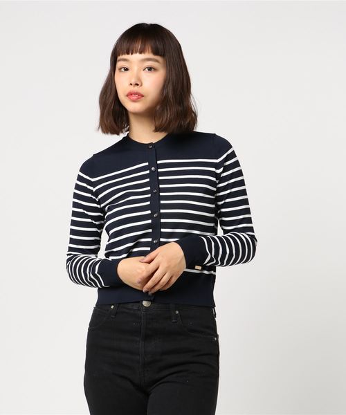 美品ブルーレーベル　クレストブリッジ　カーディガン　ボーダーマリン　38 BLUE LABEL CRESTBRIDGE（ブルーレーベルクレストブリッジ）の