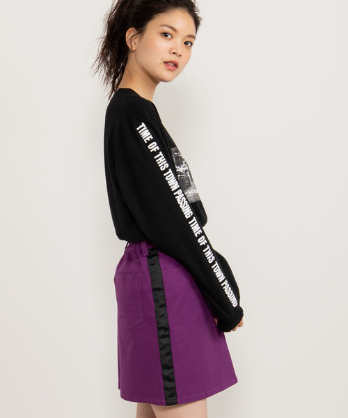 WEGO（ウィゴー）の「WEGO/サイドラインツイルタイトミニスカート（スカート・レディース・ベージュ/パープル/ブラック系その他2・FREE）」の3枚目の写真