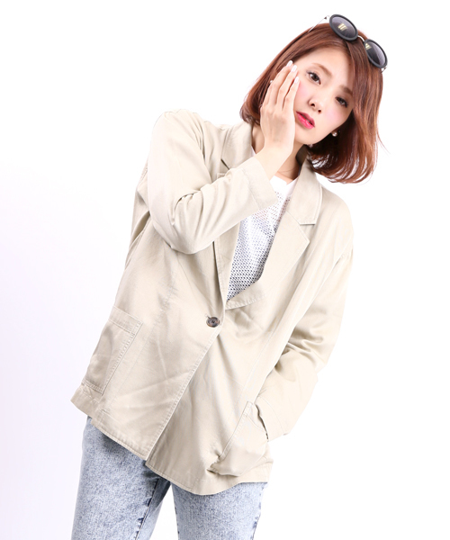 WEGO(ウィゴー)の「WEGO/ビッグジャケット(テーラードジャケット・レディース・ライトベージュ/ネイビー・FREE)」の1枚目の写真