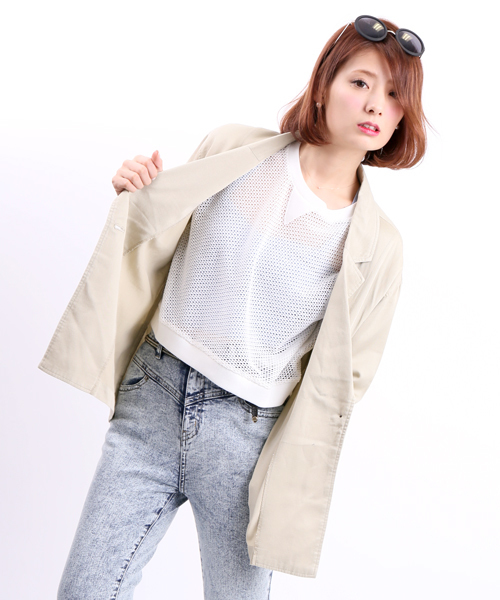 WEGO(ウィゴー)の「WEGO/ビッグジャケット(テーラードジャケット・レディース・ライトベージュ/ネイビー・FREE)」の8枚目の写真