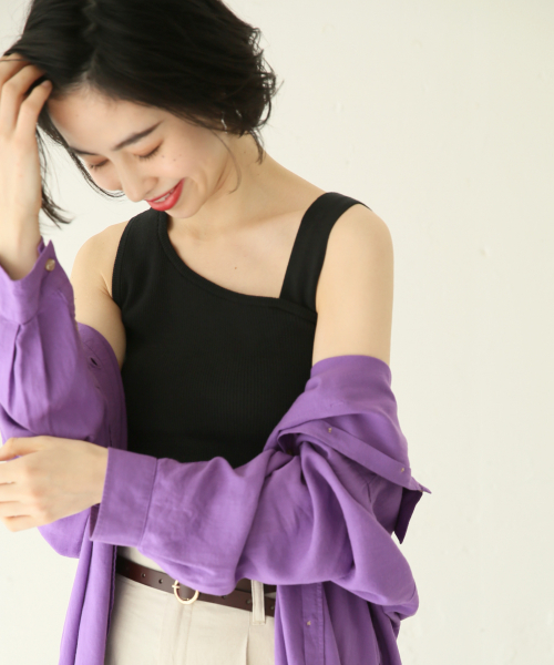 LOWRYS FARM（ローリーズファーム）の「スーピマアシメノースリーブ　828802（Tシャツ/カットソー・レディース・ブラック/ベージュ/ブラウン/オフホワイト・FREE）」の2枚目の写真