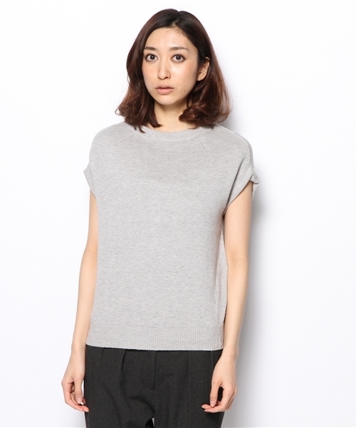 PLST（プラステ）の「アンゴラ混ボートネック半袖ニット（ニット/セーター・レディース・ヘザーグレー/ベージュ/サーモンピンク・2）」の8枚目の写真