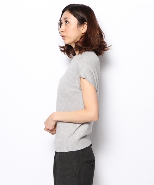 PLST（プラステ）の「アンゴラ混ボートネック半袖ニット（ニット/セーター・レディース・ヘザーグレー/ベージュ/サーモンピンク・2）」の9枚目の写真