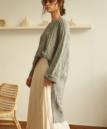 【Knit Mix】バックロング オーバーサイズ ケーブルニット