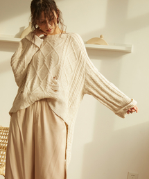 【Knit Mix】バックロング オーバーサイズ ケーブルニット