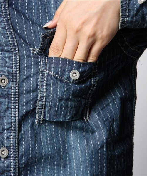 goa（ゴア）の「ウォバッシュデニムシャツ（シャツ/ブラウス・レディース・ブルー/インディゴブルー・FREE）」の3枚目の写真