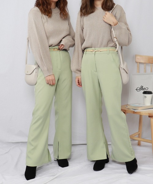 PairPair（ペアペア）の「スリット入りセミフレアパンツ（その他パンツ・レディース・ブラック/スモークピンク/モカ/アイボリー/ライトグリーン・SMALL/MEDIUM）」の6枚目の写真