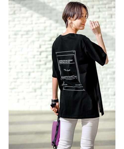 GeeRA（ジーラ）の「綿100％バックプリントＴシャツ（Tシャツ/カットソー・レディース・ベージュ/オフホワイト/ブラック・LARGE/X-LARGE/MEDIUM）」の5枚目の写真