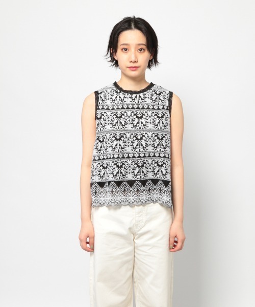 PAGEBOY（ページボーイ）の「クロスステッチ刺繍ノースリブラウス（シャツ/ブラウス・レディース・ブラック/オフホワイト・FREE）」の7枚目の写真