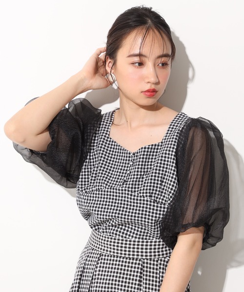 one after another NICE CLAUP（ワンアフターアナザーナイスクラップ）の「袖オーガンジ―ドッキングブラウス（シャツ/ブラウス・レディース・ブラック/オフホワイト/チェック・FREE）」の10枚目の写真