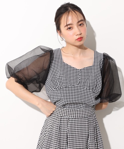 one after another NICE CLAUP（ワンアフターアナザーナイスクラップ）の「袖オーガンジ―ドッキングブラウス（シャツ/ブラウス・レディース・ブラック/オフホワイト/チェック・FREE）」の11枚目の写真
