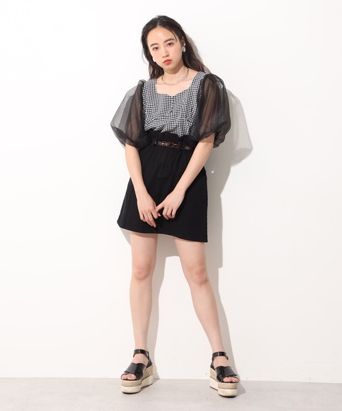 one after another NICE CLAUP（ワンアフターアナザーナイスクラップ）の「袖オーガンジ―ドッキングブラウス（シャツ/ブラウス・レディース・ブラック/オフホワイト/チェック・FREE）」の8枚目の写真