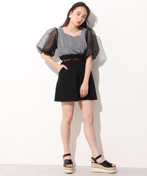 one after another NICE CLAUP（ワンアフターアナザーナイスクラップ）の「袖オーガンジ―ドッキングブラウス（シャツ/ブラウス・レディース・ブラック/オフホワイト/チェック・FREE）」の9枚目の写真