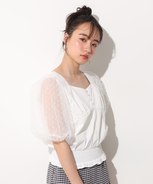 one after another NICE CLAUP（ワンアフターアナザーナイスクラップ）の「袖オーガンジ―ドッキングブラウス（シャツ/ブラウス・レディース・ブラック/オフホワイト/チェック・FREE）」の16枚目の写真