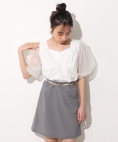 one after another NICE CLAUP（ワンアフターアナザーナイスクラップ）の「袖オーガンジ―ドッキングブラウス（シャツ/ブラウス・レディース・ブラック/オフホワイト/チェック・FREE）」の18枚目の写真