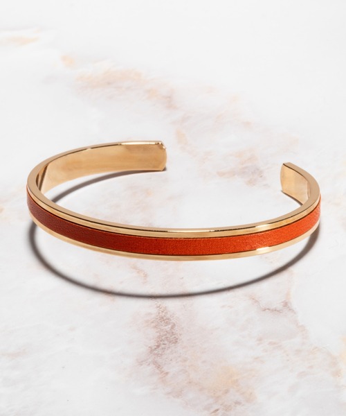 GOLD RAIL BANGLE - F(6mm)栃木レザー / バングル（バングル