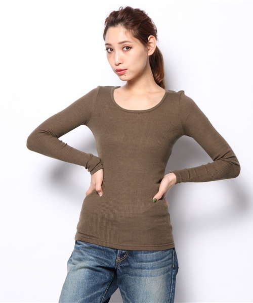 goa（ゴア）の「AWﾃﾚｺ ｸﾙｰﾈｯｸ ﾌﾟﾙｵｰﾊﾞｰ（Tシャツ/カットソー・レディース・オレンジ/グレー/チャコールグレー/ベージュ/カーキオリーブ/キャメル・FREE）」の5枚目の写真