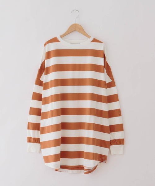 オーバーサイズドロップショルダー太ボーダーロンT（Tシャツ