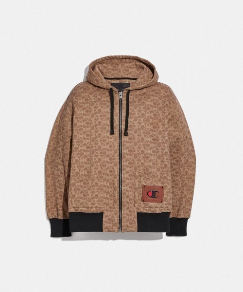 COACH ブラウン フルジップ パーカー Champion（チャンピオン）の「COACH X CHAMPION フル ジップ