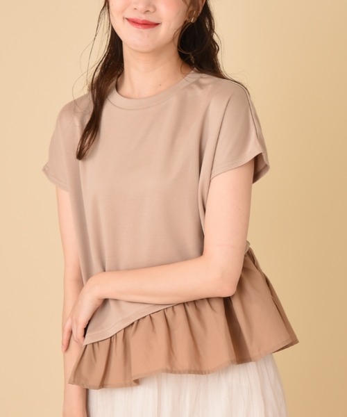 INTERPLANET（インタープラネット）の「【ＷＥＢ限定】ＣＳ裾異素材切替プルオーバー（Tシャツ/カットソー・レディース・ベージュ/オフホワイト/ブラック・FREE）」の3枚目の写真