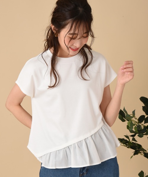 INTERPLANET（インタープラネット）の「【ＷＥＢ限定】ＣＳ裾異素材切替プルオーバー（Tシャツ/カットソー・レディース・ベージュ/オフホワイト/ブラック・FREE）」の2枚目の写真