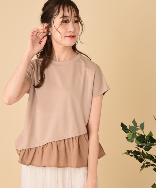 INTERPLANET（インタープラネット）の「【ＷＥＢ限定】ＣＳ裾異素材切替プルオーバー（Tシャツ/カットソー・レディース・ベージュ/オフホワイト/ブラック・FREE）」の6枚目の写真