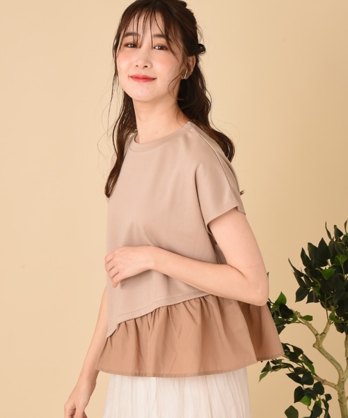 INTERPLANET（インタープラネット）の「【ＷＥＢ限定】ＣＳ裾異素材切替プルオーバー（Tシャツ/カットソー・レディース・ベージュ/オフホワイト/ブラック・FREE）」の7枚目の写真