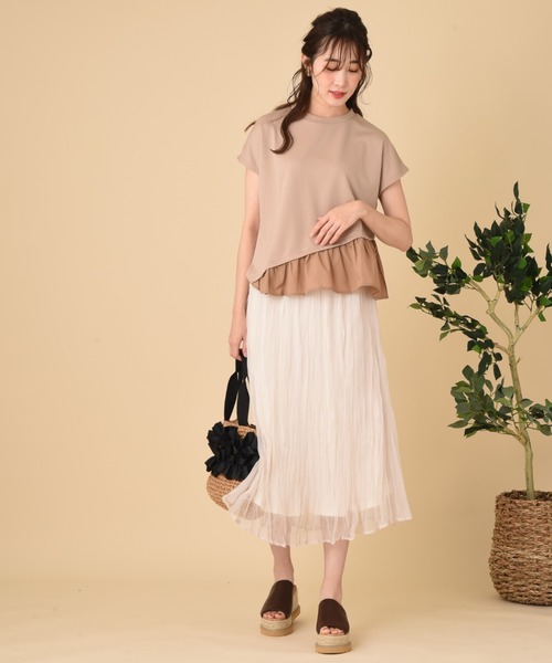 INTERPLANET（インタープラネット）の「【ＷＥＢ限定】ＣＳ裾異素材切替プルオーバー（Tシャツ/カットソー・レディース・ベージュ/オフホワイト/ブラック・FREE）」の11枚目の写真