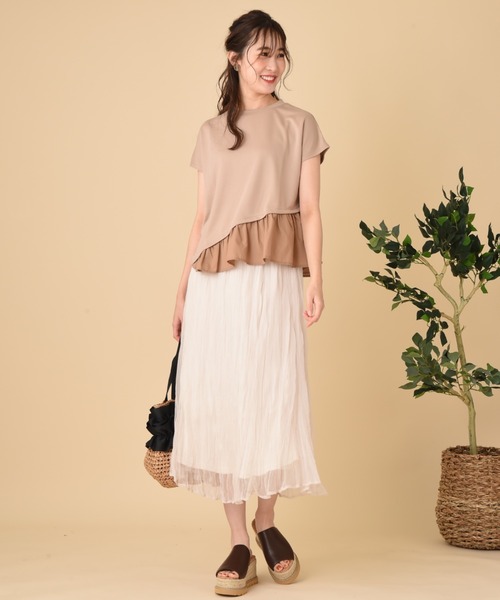 INTERPLANET（インタープラネット）の「【ＷＥＢ限定】ＣＳ裾異素材切替プルオーバー（Tシャツ/カットソー・レディース・ベージュ/オフホワイト/ブラック・FREE）」の12枚目の写真