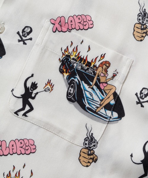 XLARGE（エクストララージ）の「S/S BURN DOWN PATTERN SHIRT（シャツ/ブラウス・メンズ・ホワイト/ブルー・S/M/L/XL）」の5枚目の写真