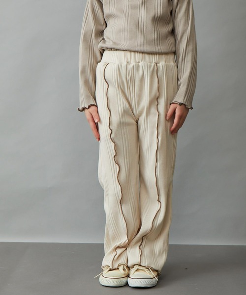 ＆yam（アンドヤム）の「配色メローランダムリブパンツ（その他パンツ・キッズ・ブルー/ブラック/ホワイト/ベージュ/グレー/オレンジ/グリーン/パープル・130-140cm/140-150cm/150-160cm/120-130cm/110-120cm）」の2枚目の写真