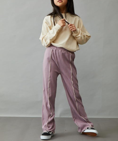 ＆yam（アンドヤム）の「配色メローランダムリブパンツ（その他パンツ・キッズ・ブルー/ブラック/ホワイト/ベージュ/グレー/オレンジ/グリーン/パープル・130-140cm/140-150cm/150-160cm/120-130cm/110-120cm）」の15枚目の写真