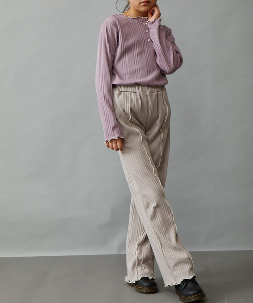 ＆yam（アンドヤム）の「配色メローランダムリブパンツ（その他パンツ・キッズ・ブルー/ブラック/ホワイト/ベージュ/グレー/オレンジ/グリーン/パープル・130-140cm/140-150cm/150-160cm/120-130cm/110-120cm）」の22枚目の写真