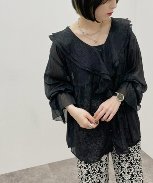 apres jour mignon（アプレジュールミニョン）の「ラメシアーラッフルブラウス 【ZOZOTOWN限定アイテム】（シャツ/ブラウス・レディース・ブラック/ベージュ/アイボリー・フリー/X-LARGE）」の21枚目の写真