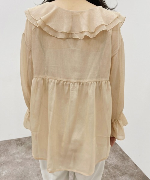 apres jour mignon（アプレジュールミニョン）の「ラメシアーラッフルブラウス 【ZOZOTOWN限定アイテム】（シャツ/ブラウス・レディース・ブラック/ベージュ/アイボリー・フリー/X-LARGE）」の12枚目の写真