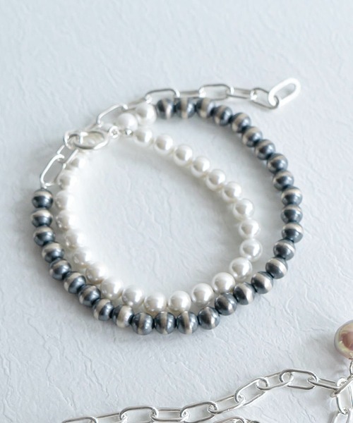 HERGO（ハーゴ）の「HERGO ハーゴ / Bicolor Pearl Necklace バイカラーパールネックレス / her-n011（ネックレス・メンズ・ホワイト×ブラック・FREE）」の7枚目の写真