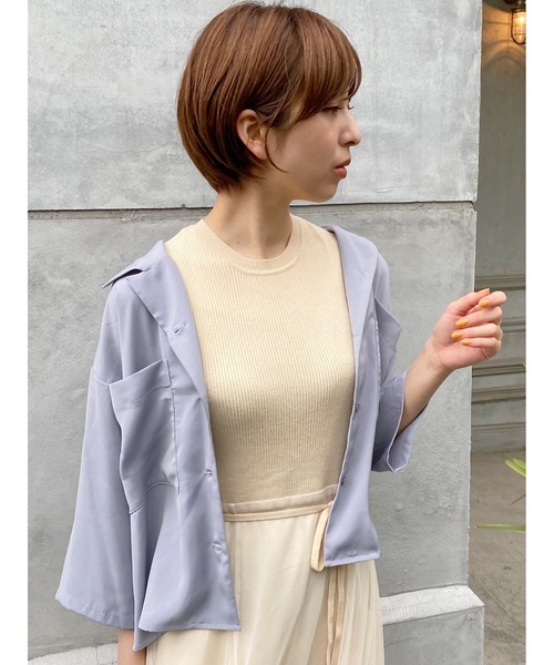 mysty woman（ミスティウーマン）の「サテン開襟シャツ 950562（シャツ/ブラウス・レディース・ベージュ/グレイッシュブルー/テラコッタ・FREE）」の3枚目の写真