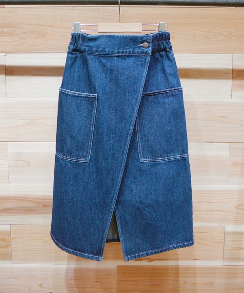 SUPERTHANKS（スーパーサンクス）の「ミドル丈ストレッチデニム巻きスカート（デニムスカート・レディース・ブルー/ブラック/ベージュ/インディゴブルー・M/S）」の4枚目の写真