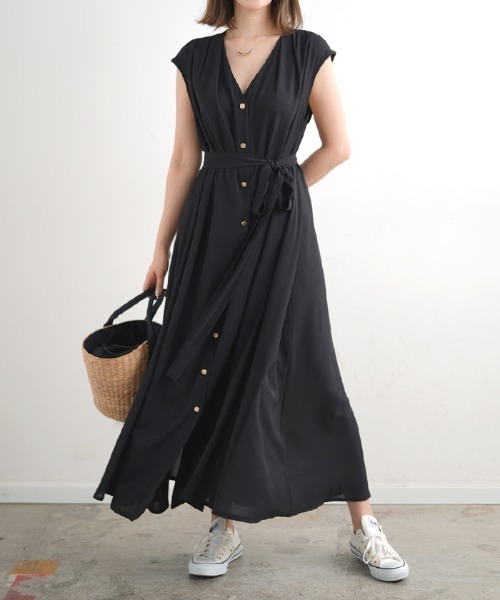 ショルダータックロングワンピース