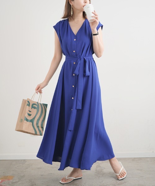 ショルダータックロングワンピース