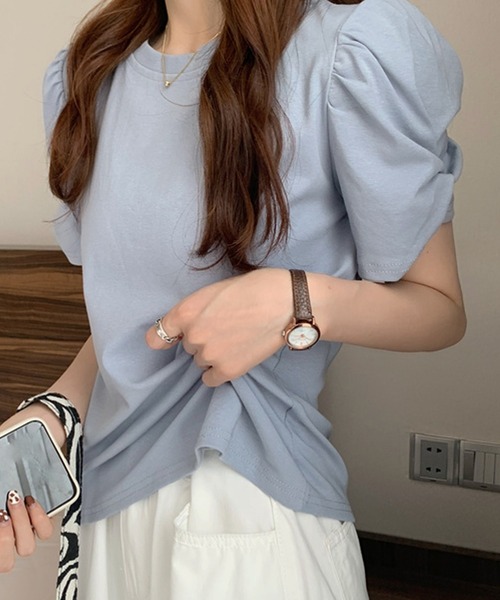 Lea sienna(リーシェンナ)の「パフスリーブのシンプルカットソー(Tシャツ/カットソー・レディース・ホワイト/ブラック/ピンク/イエロー/ブルー・ONESIZE)」の12枚目の写真